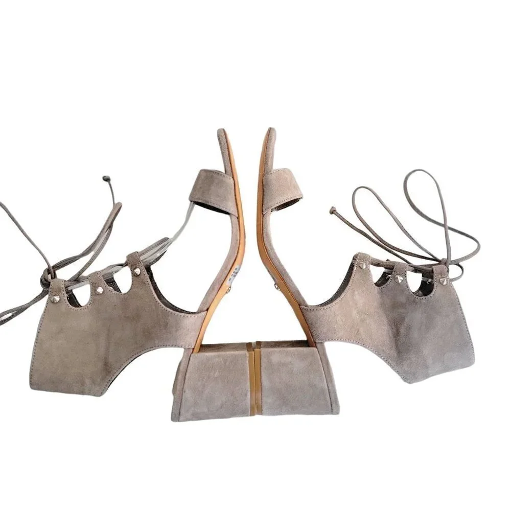 Schutz DARBY Suede Taupe Mouse Gladiator Heels Sandals Size 9B